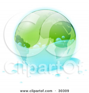 -Of-Clear-Clean-Water-Splashing-Around-A-Green-Globe-With-Water ...