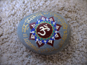 Inspirational Sanskrit Quote with Om Symbol and Flower Painted Stone ...