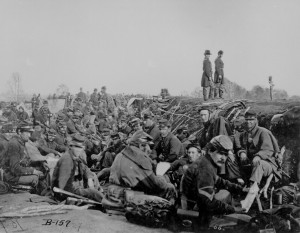 Soldiers in the trenches before battle, Petersburg, Va., 1865. (Though ...