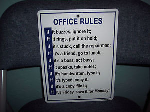 ... SIGN - *OFFICE RULES *, HUMOR, BATHROOM, HUMOROUS, GARAGE MAN CAVE