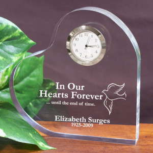 Glass Remembrance Heart with Clock