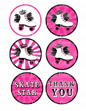 Roller Skating Princess Hot PiNk BLANK Digital Circle Tag Toppers ...