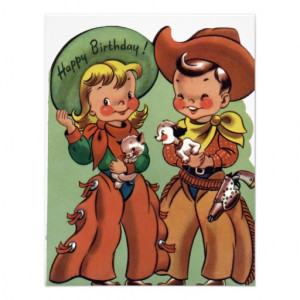 Western - Retro Happy Birthday Card Personalized Announcements from ...