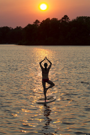 SUP Stand Up Paddleboard Yoga me in front my teacher in back