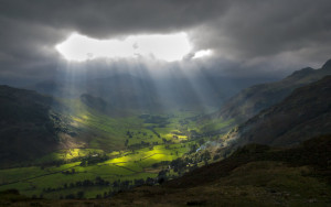 Sun rays on Langdale, Cumbria