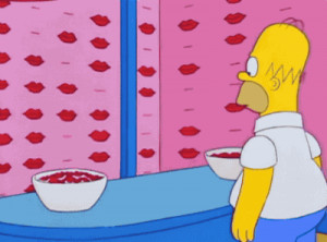 Man: “Hey, sir! Try our wax lips: the candy of 1000 uses.”Homer ...