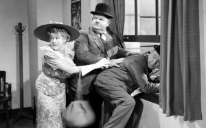 Laurel and Hardy (with Mary Boland) in the 1944 film Nothing But ...