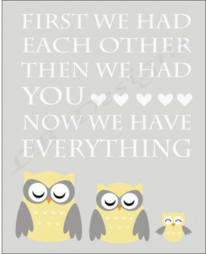 Gray and Yellow Owl Nursery Quote Print - 8x10