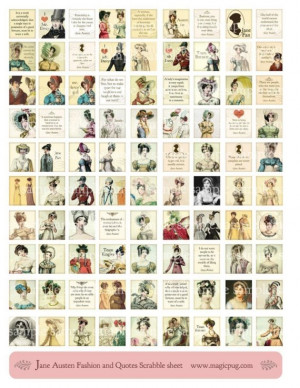 Jane Austen Quotes and Regency Fashion Digital Collage Scrabble Sheet