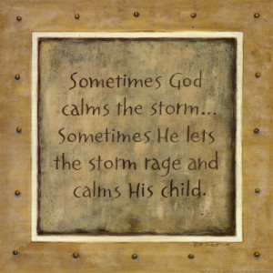 sometimes he lets the storm rage and calms his child