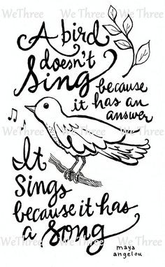 Home Decor Illustrated quote Maya Angelou Bird Sing by WeThree, $8.00