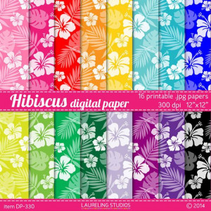 Hibiscus digital paper for crafts, scrapbooking, Luau decorations ...