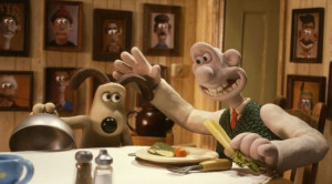 Wallace and Gromit at the dinner table