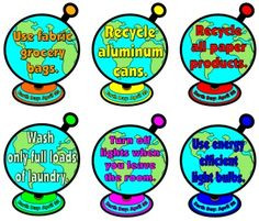 Earth Day globes with recycling and conservation tips written inside ...