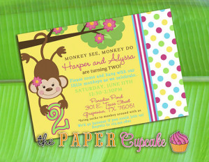 Printable Invitation Design - Monkey See Monkey Do - Girly Monkey ...
