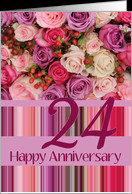 24th Wedding Anniversary Card - Pastel roses and stripes card ...