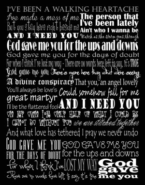 God Gave Me You Blake Shelton Typography Song Lyric Art Print 11 by 14