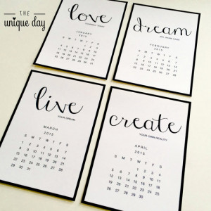 Black and White Calendar, DIY, Instant Download , Inpirational quotes ...