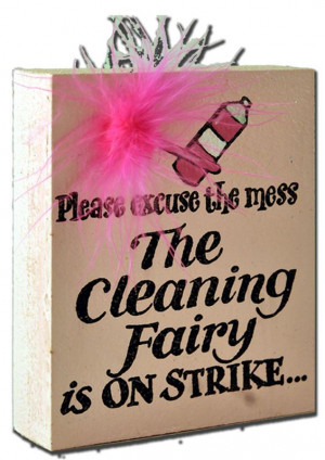 sign, with lettering: 'Please excuse the mess - The cleaning fairy ...