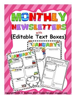 Fun Editable Monthly newsletters in English. Spanish and PDF
