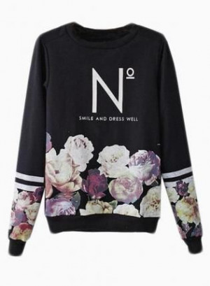 Black Long Sleeve Sweater w/ Floral Print & Fashion Quote #ustrendy # ...