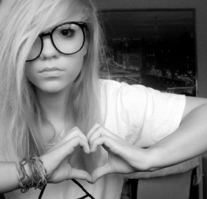 black and white, geek, girl, heart