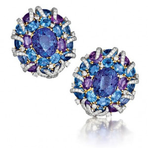 Verdura Raja Earclips Tanzanite, blue sapphire, diamond, platinum and ...