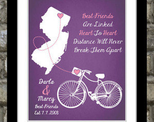 ... Quote Art Map Popular Cute Best Pal Moving Going Away Custom Gift For