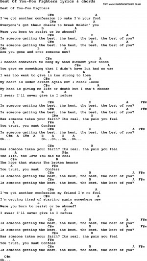 Love Song Lyrics for: Best Of You-Foo Fighters with chords for Ukulele ...