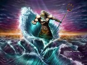 Poseidon is the greek god of water. He’s saying he’s a giant/titan ...
