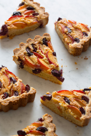 Red Apricot And Sweet Cherry Tart With Cashew Frangipane