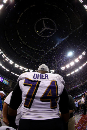 Michael Oher Michael Oher #74 of the Baltimore Ravens celebrates after ...