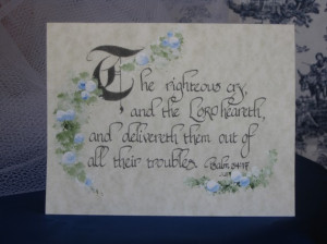 Folded Note Card Bible Verse Calligraphy set of 5 with envelopes Psalm ...