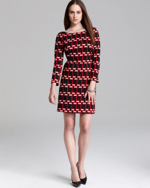 Plenty By Tracy Reese Quotation Dress Houndstooth V Back Shift in Red ...