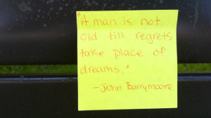 One of the sticky notes quotes John Barrymore.