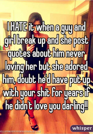 break up and she post quotes about him never loving her but she adored ...
