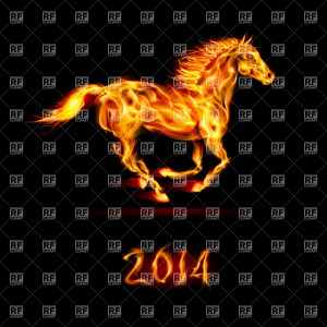 New Year 2014: running fiery horse on black background, 24887 ...