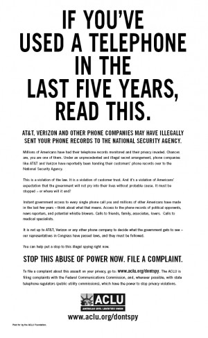 ACLU Ad: If You've Used a Telephone in the Last Five Years