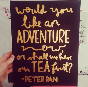 Peter Pan Adventure Gold Lettering Canvas Quote Art