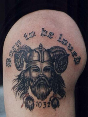 Memorial Grey Ink Viking Tattoo On Right Shoulder