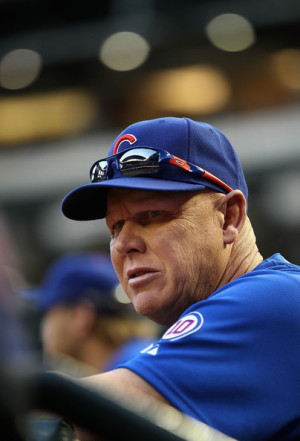 Mike Quade Manager Mike Quade of the Chicago Cubs watches from the