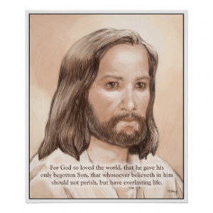 Sepia Jesus Art Bible Quote - John 3:16 Poster