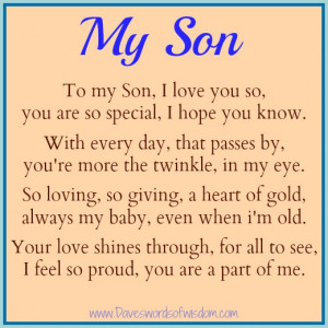 To My Son, I love you so, you are so special, I hope you know.