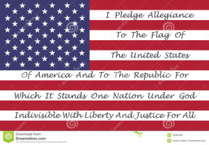 American Flag With The Pledge Of Allegiance Printed On The Stripes.