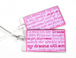 Princess sayings luggage id tags, girl's travel tags, pink luggage ...
