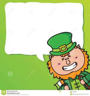 ... festive card with kawaii Leprechaun which is holding irish flag