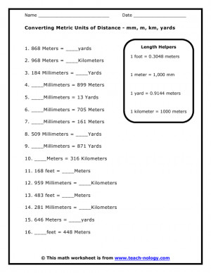 Metric Units of Measurement Worksheets