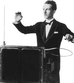 Leon Theremin playing the instrument he invented.