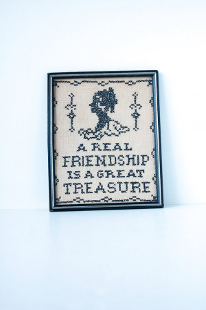 1940s Cross Stich Framed Art / Friendship Quote / Silhouette