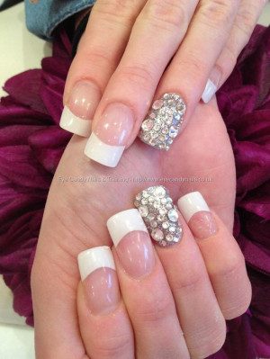 ... tips with acrylic overlays and Swarovski crystal ring finger nail art